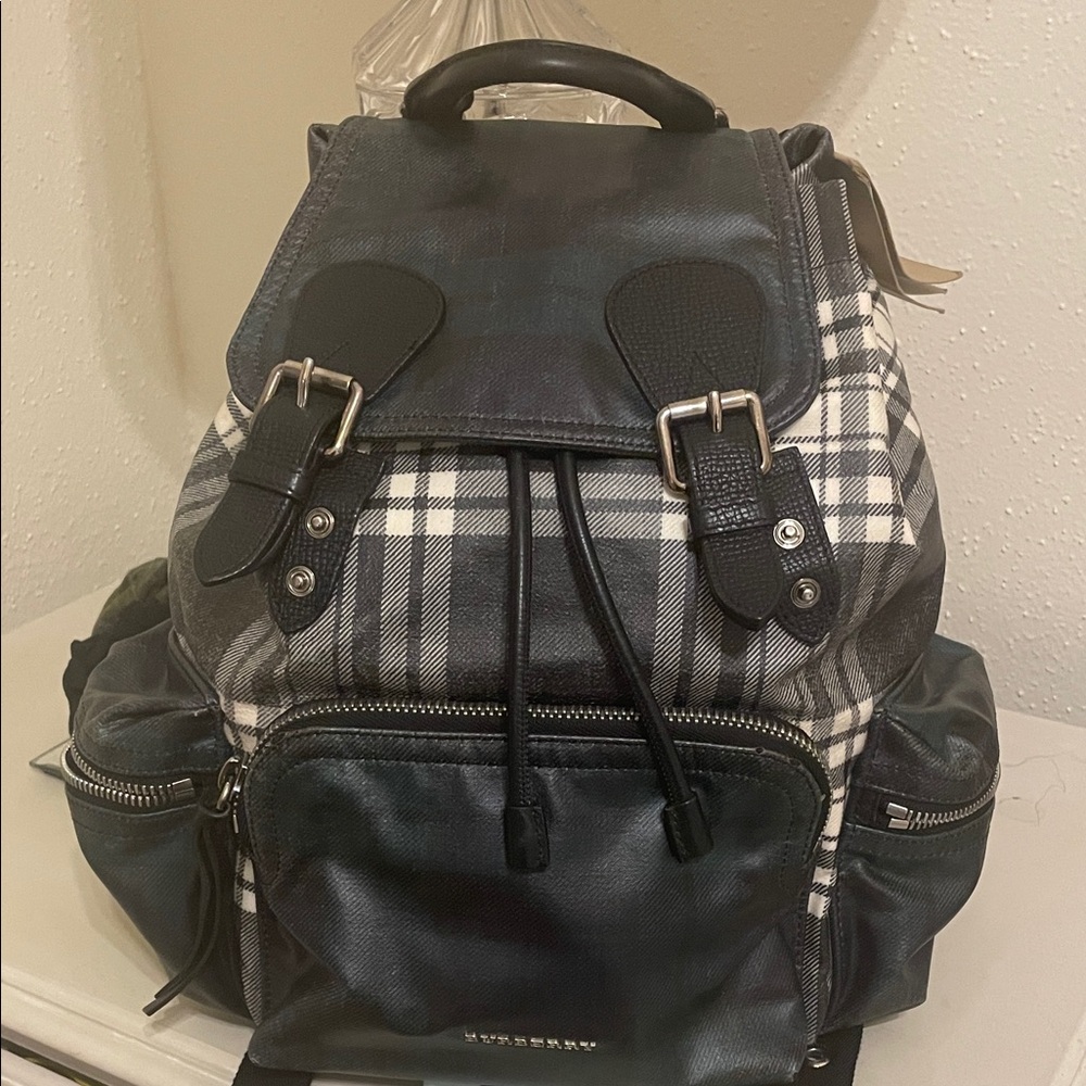 Burberry Green and Gray Check Backpack